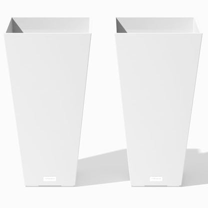 Veradek Pure Series Taper Planter - Tall Tapered Outdoor Planter with Shelf - color: White, size: 26 inch - 2 pack