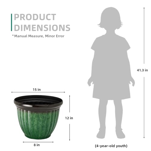 Autodaya 15" Large Planters For Outdoor Plants Set Of 2 Plastic Flower Pots - color: 15"-gradient Emerald Green With Black Rim