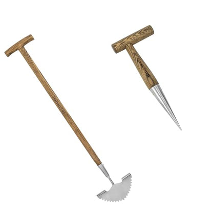 Haliaeetus Hand Dibber, 39.3'' Garden Edger with Serrated Edge for Easily Hacking Through Dirt and Weed, Hand Edger with T-Grip Offer Comfort and Control, Stainless Steel Lawn Edger Tool for Sidewalk