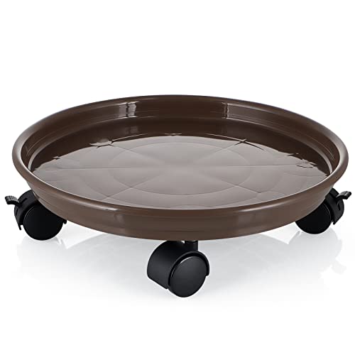 Skelang 3 Pcs Plant Caddy, 11.8" Plant Stand, Round Plant Pallet Pot with Lock Wheels, Rolling Tray Planter Trolley Casters, Moving Plant Pot Saucer for Patio, Garden, Indoor