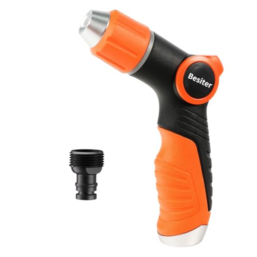 Besiter Garden Hose Nozzle Sprayer High Pressure Water Hose Nozzle with 4 Patterns with Adjustable Spray for Car Washing, Garden Watering, Patio Cleaning and Pets (Orange) - color: Lightorange
