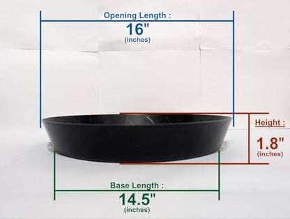 Green Oasis - 16" inch Plant Saucer, Premium Black Heavy Duty Indoor/Outdoor Drip Tray for Garden (3)