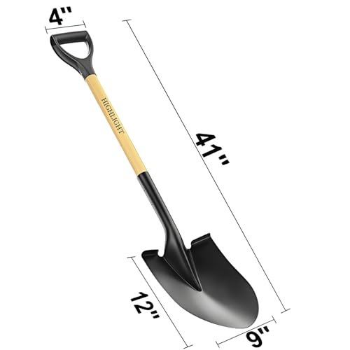Shovel for Digging Round Point Garden 41 Inch D-Handle Wooden Handle