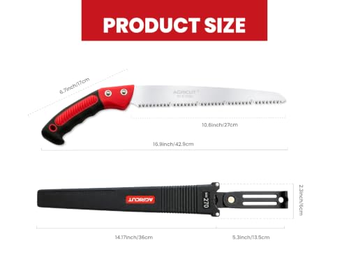 AGRICUT 10.6" Hand Pruning Saw - Tree Saw Curved with Saw Sheath Non-Slip Comfort Grip for Tree Trimming Gardening