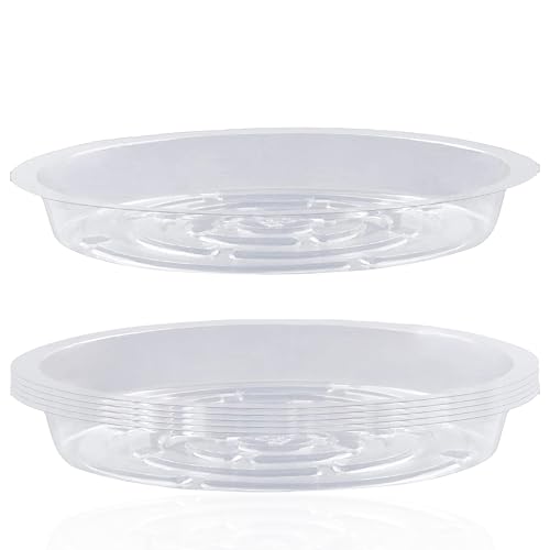 6 Pcs Plant Saucer, 10 Inch Plastic Plant Trays Flower Pot Saucers, Clear Plant Saucer Drip Trays for Indoor & Outdoor Plants, Round