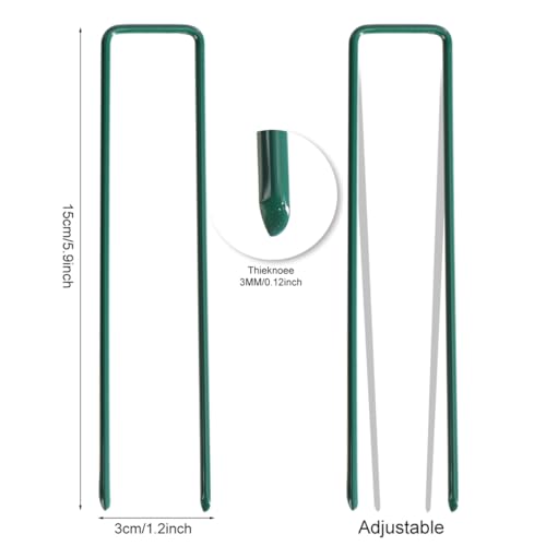 20 Pack 6 Inch Garden Stakes U-Shaped Tent Stake Heavy Duty Yard Ground Pin Lawn Spikes for Landscaping Weed Barrier Fabric, Green
