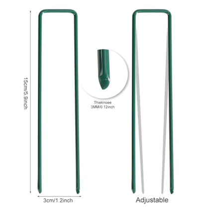 20 Pack 6 Inch Garden Stakes U-Shaped Tent Stake Heavy Duty Yard Ground Pin Lawn Spikes for Landscaping Weed Barrier Fabric, Green