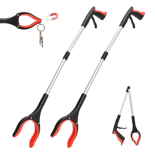 2 Pack Grabber Reacher Tool, 31” Foldable Pickup Tool for Seniors - color: Orange, size: 31"