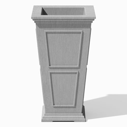 Veradek Brixton Series Planter - Tall Outdoor Planter with Shelf - color: Gray, size: 26 inch