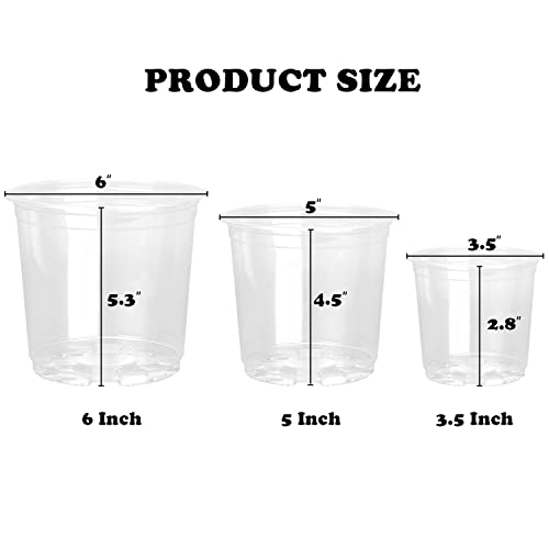 RAOOKIF 6/5/3.5 Inch Clear Nursery Pots with Drainage, 24 Pack Clear Nursery Pots for Plants, Flexible Plastic Garden Flower Pot - size: 3.5+5+6 INCH