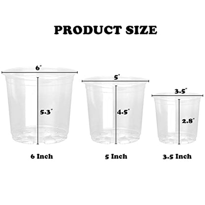 RAOOKIF 6/5/3.5 Inch Clear Nursery Pots with Drainage, 24 Pack Clear Nursery Pots for Plants, Flexible Plastic Garden Flower Pot - size: 3.5+5+6 INCH