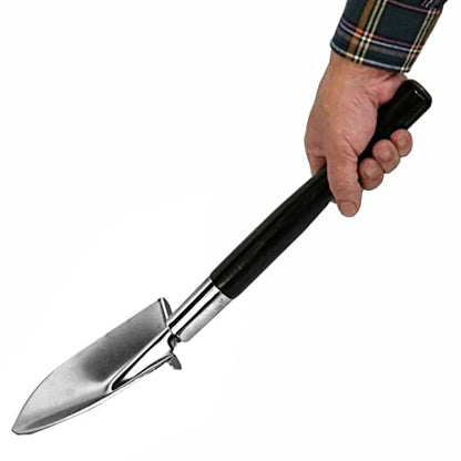 Garden Shovel Hand Long Handle 18-1/2" Heavy Duty Japanese Steel Wood Handle, Made in Japan, Long Handle Garden Trowel Tool for Digging and Transplanting, Silver