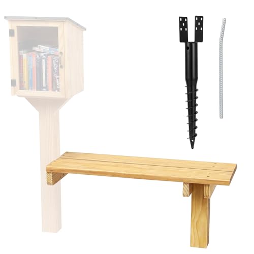 Little Library Box Outdoor Bench, Large 39.4"x13.8" Add-On Bench with Ground Anchor, Waterproof Solid Wood Seat, Durable & Stable Seating for Two Adults, Ideal for Neighborhoods, Communities & Schools