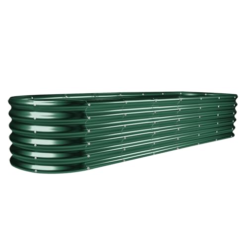 Land Guard 8×2×1.5ft Galvanized Raised Garden Bed Kit, Raised Garden Boxes Outdoor, Oval Metal Raised Garden Beds for Vegetables, Forest Green - color: Green, size: 8x2x1.5ft