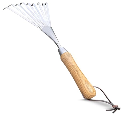 Garden Guru Eco Hand Rake Soil Tiller- 100% Recycled Stainless Steel - Rust Resistant - FSC Certified Wood Ergonomic Handle - Great for Gardening, Cultivating, Loosening Soil & Spreading Mulch - size: 1Pack