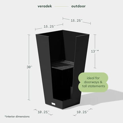 Veradek Pure Series Taper Planter - Tall Tapered Outdoor Planter with Shelf - color: Black, size: 30 inch - 1 pack
