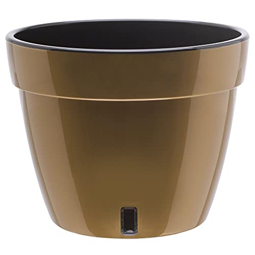 Gardenera 7.1" ASTI Self Watering Planter in Gold/Black - Modern Flower Pot with Water Level Indicator for All House Plants, Flowers, Herbs, Succulents and Hanging Plants - color: Gold/Black, size: 7.1 Inch