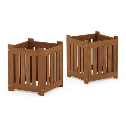 Furinno TIOMAN Planter Box Set of 2, Hardwood Flower Box, Cube Garden Box, in Teak Oil, Outdoor Indoor, Garden, Patio, Balcony, Light Wood - size: Set of 2, 16 x 16 x 18.3