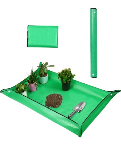 Plant Repotting Mat, Waterproof Gardening Mat for Indoor Plants, Thickened PE Potting Mat with Copper Buckles for Mess Control, Foldable Succulent Transplanting Mat, Green (29.5"*39.4") - size: 29.5"*39.4"