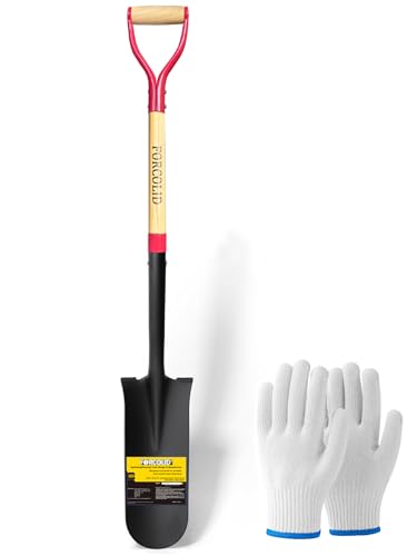 Drain Spade Shovel, Garden Drain Spade, Trenching Shovel, Woode D-Handle, Steel Y-Grip, 45 Inch Spade for Digging Transplanting & Edging (Red) - color: Wood handle
