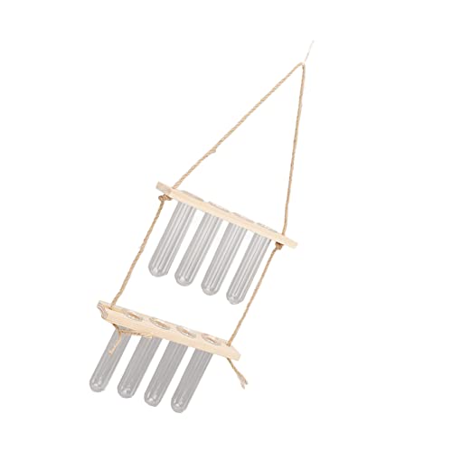 Plant Propagation Station Wall Hanging,2 Tier 8 Holes Space Saving Retro Glass Propagation Vases with 8 Tubes and Wooden Stand for Hydroponic Plant Cutting - color: Wood Color