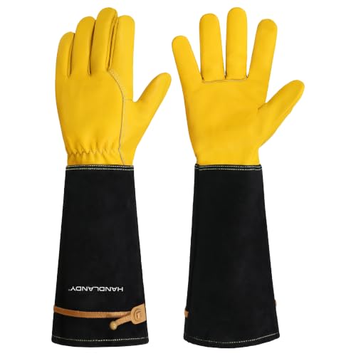 HANDLANDY Rose Pruning Gloves for Men Women, Thorn Proof Gardening Gloves - color: Mustard Yellow, size: Large (Pack of 1)