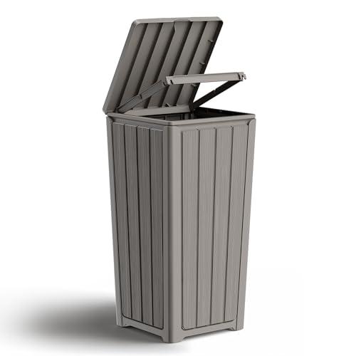 Outdoor Trash Can with Lid, Waterproof Resin Outdoor & Indoor Garbage Can, Large Kitchen Trash Can for Patio, Garage, Pool, Garden, Backyard, Deck, Kitchen, Gray - color: Gray, size: 30 Gallon