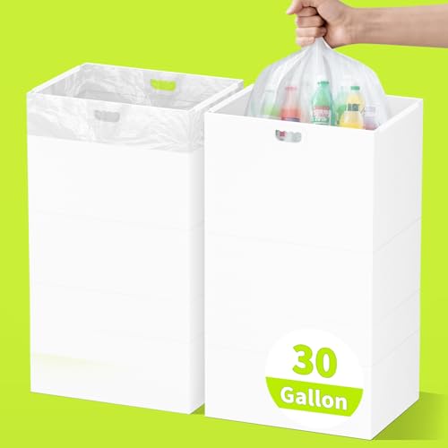 Kaiferty 30 Gallon Disposable Trash Cans for Parties, 2 Pack Extra Large Collapsible Pop Up Trash Can with Handles, Portable Cardboard Garbage Can & Recycling Bin for Party Kitchen Camping, White - size: 2 Pack - 30 Gallon