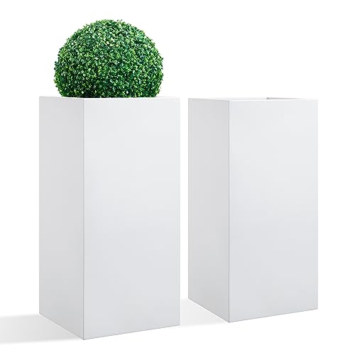14Lx14Wx30H All-welded Seamless Metallic Tall Outdoor Planter Set of 2 - color: White