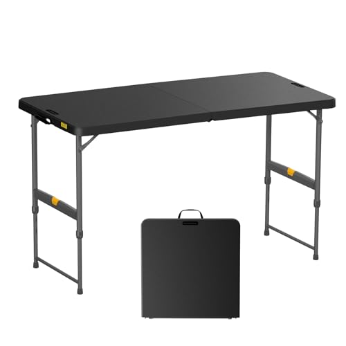 FanttikOutdoor Folding Table 4 Foot Quick Adjust Portable Plastic 4 Heights - color: Black