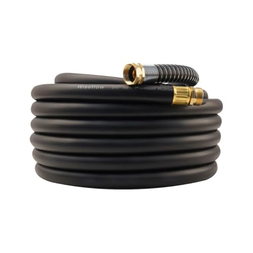 Wiseflow Garden Hose 50FT x 3/4", Heavy Duty Rubber Hose, Water Hose with Five Layered Braiding, Male Female Fittings, 1200PSI Burst, 300PSI Working for Yard, Car Wash, Pets (Black) - color: Black, size: 50FT 3/4