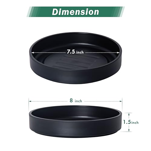 Phoenix Vine 8 Inch Plastic Plant Saucer Water Drip Tray, Heavy Sturdy Round Plant Drainage Tray for Indoors Outdoor, Set of 2, Matte Black, 21-TY-8B-2 - size: 8"
