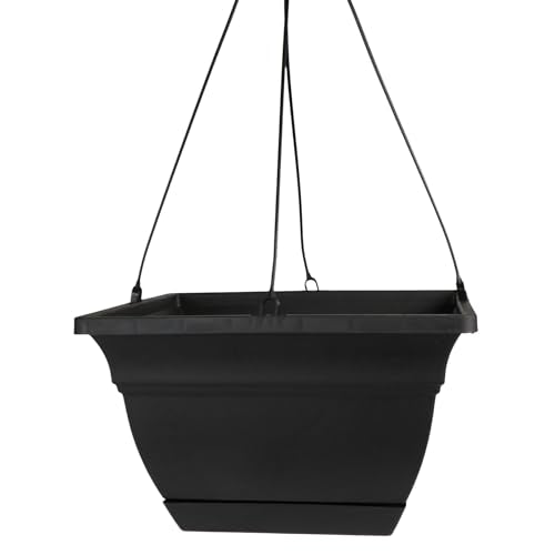 The HC Companies Eclipse Square Hanging Planter for Indoor Plants - Contemporary Hanging Plant Pot w/Attached Saucer - Lightweight & UV-Resistant Hanging Plant Holder (12" Black, Pack of 1) - color: Black, size: 12"