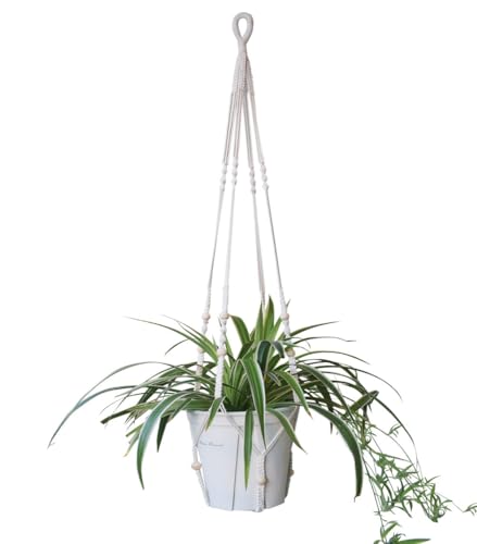 Macrame Plant Hanger Extra Long (52") Indoor Plant Holder with Beads, no Tassel- Long Plant Hanger for Tall Ceiling- Hanging Plant Holder for 6”-14”Pots -(1 Pack)