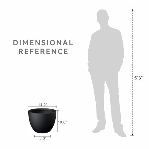 Kante Large Round Bowl Black Concrete Planter 10.6" Tall, Outdoor - color: Black, size: 14.2"w x 10.6"h