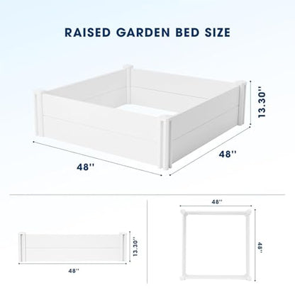 PASAMIC 4x4x1ft Vinyl Raised Garden Bed, Maintenance-Free Outdoor Garden Planter Box, Never Rust or Rot, Durable Open-Bottom Raised Bed for Vegetables, Flowers, Herbs & Fruits - size: 4x4x1FT