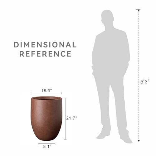 Kante Large Round Bullet Rusty Concrete Planter 21.7" Tall, Outdoor - color: Rusty