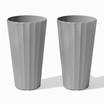 Veradek Column Series Tall Planter - Tapered Outdoor Planter with Shelf - color: Gray, style: Wide Groove - 2 Pack