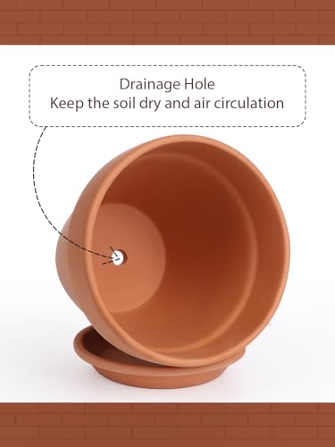 INGOFIN 12 Inch Terracotta Pot with Saucer - Ceramic Clay Pot for Plants with Drainage Hole, Large Terra Cotta Flower Planter with Tray for Indoor Outdoor Plants - size: 12 Inch