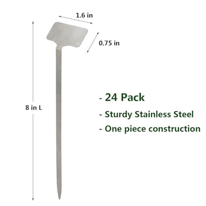 24 Pack Stainless Steel Plant Labels, Waterproof Metal Plant Markers for Outdoor Garden, Greenhouse, Vegetables, Herbs, Flowers - Comes with 2 Permanent Markers (Samll-8 in L) - size: Samll-8 in L