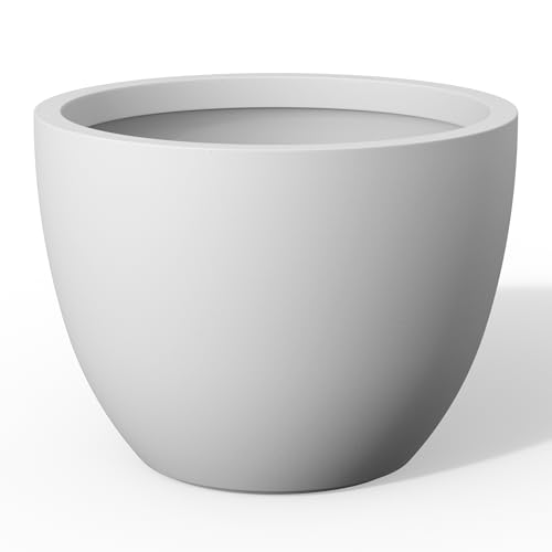 Kante Accent Round Bowl White Concrete Planter 13" Tall, Outdoor - color: White, size: 17.3"w x 13"h