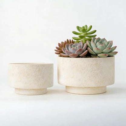 Succulent Pots, 8"+6" Plant Pots, Ceramic Planters for Indoor Plants - color: Beige