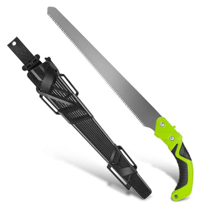 Auto Dynasty 15.5" Curved Hand Pruning Saw Straight Blade Handsaw with Scabbard Safety Sheath Non-Slip Comfort Grip for Sawing, Trimming, Gardening, Cutting Wood, Green - style: Straight Blade Waist Saw