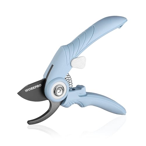 WORKPRO 6.9" Bypass Pruning Shears Gardening Scissors with SK5 Blade, Blue - color: Blue