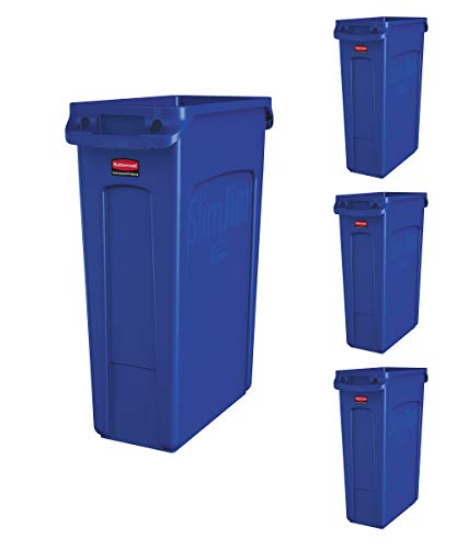 Rubbermaid Commercial Products Slim Jim Trash/Garbage Can with Venting Channels, 23-Gallon, Blue, for Kitchen/Office/Workspace, Pack of 4 - color: Blue, size: 23 Gal