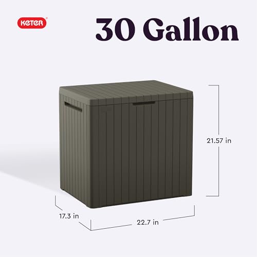 Keter City 30 Gal Outdoor Storage Box and Patio Side Table - color: Mossy Brown
