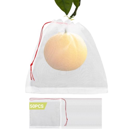 50pcs Fruit Netting Bags for Fruit Trees, 8x8 Inch Garden Mesh Bags to Protect Vegetables Flowers from Pest Birds Squirrels, Reusable Cover Mesh Protect with Drawstring - size: 8"x8"/Pack of 50