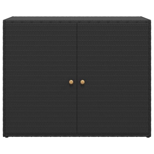 Poly Rattan Garden Storage Cabinet Black, Water Resistant Outdoor Cabinet with Acacia Wood Handles, Powder-Coated Steel Frame, 39.4x21.9x31.5 Inches - color: Black