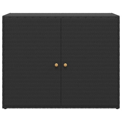 Poly Rattan Garden Storage Cabinet Black, Water Resistant Outdoor Cabinet with Acacia Wood Handles, Powder-Coated Steel Frame, 39.4x21.9x31.5 Inches - color: Black