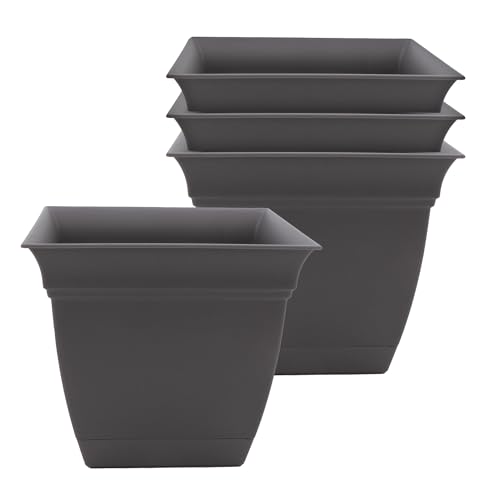 The HC Companies Eclipse Square Planter Pot, 6 Inch, Warm Gray, 4-Pack - color: Warm Gray, size: 6", style: Pack of 4